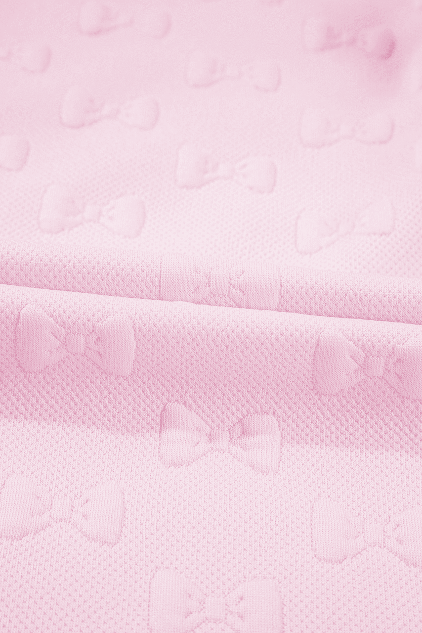 Pink Bow Jacquard Ruffle Sleeve Short 2pcs Outfit