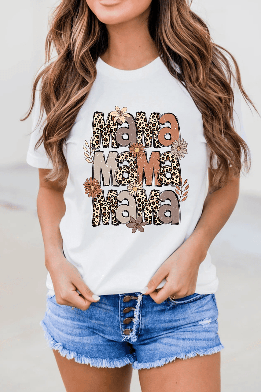 White Floral Leopard MaMa Graphic Mothers Day T Shirt