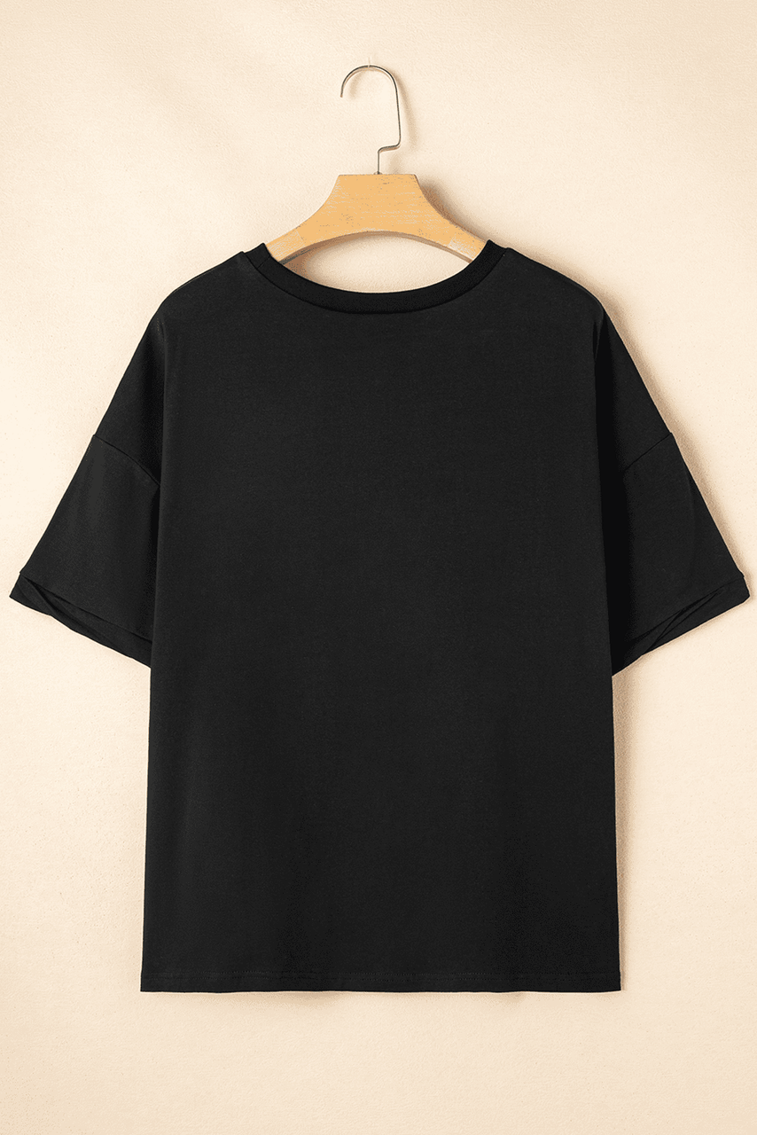 Black Sequined America Star Pattern Hi Low Hem Casual T Shirt
