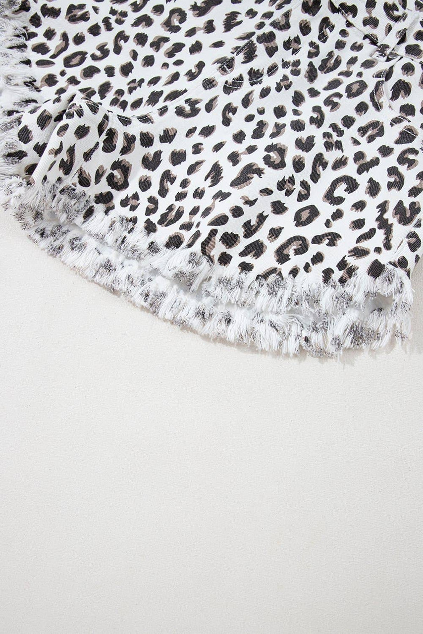 White Leopard Frayed Hem Denim Shorts White Leopard Frayed Hem Denim Shorts