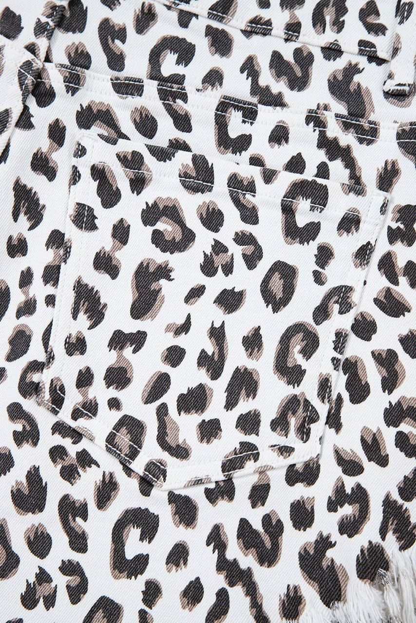White Leopard Frayed Hem Denim Shorts White Leopard Frayed Hem Denim Shorts