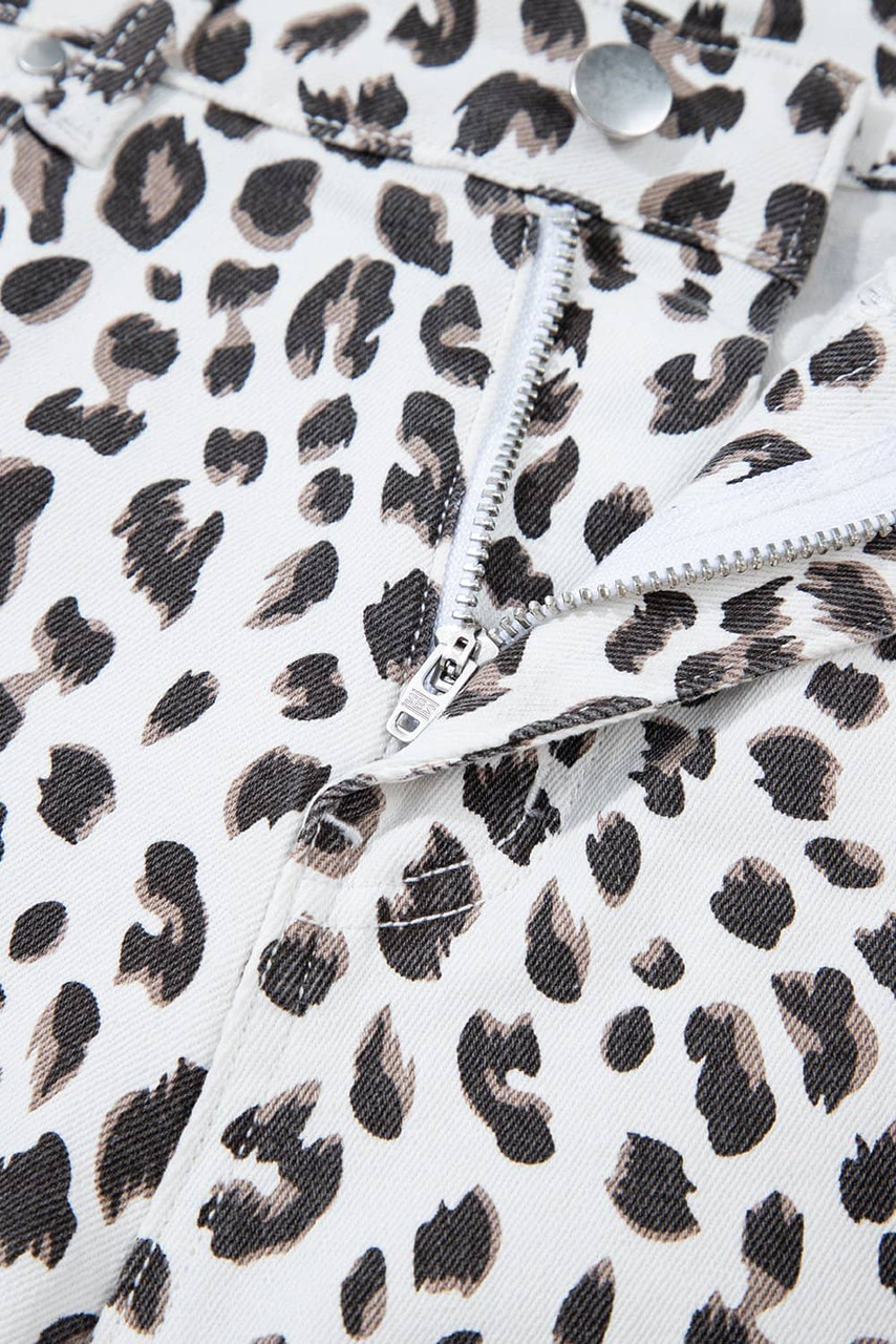 White Leopard Frayed Hem Denim Shorts White Leopard Frayed Hem Denim Shorts