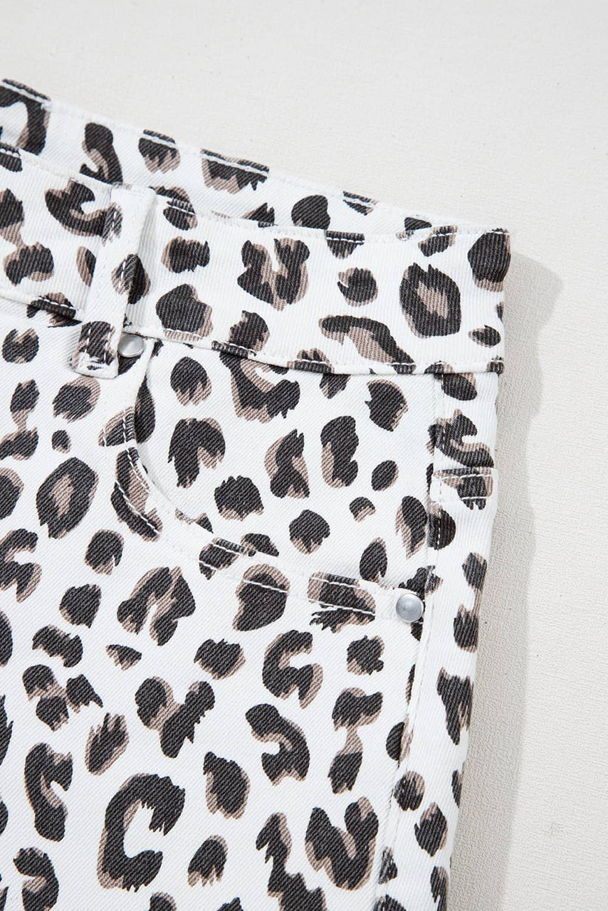 White Leopard Frayed Hem Denim Shorts White Leopard Frayed Hem Denim Shorts