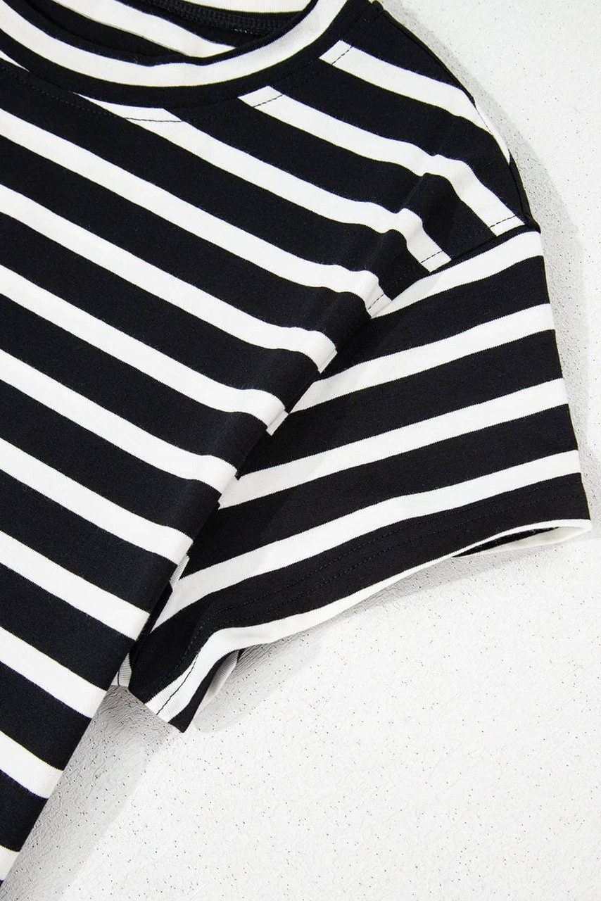 Black White Striped Short Sleeve Top and Shorts Set