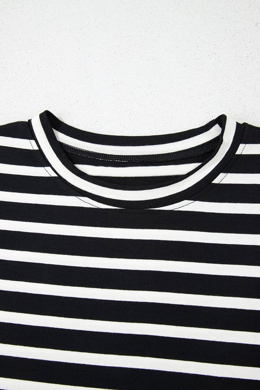 Black White Striped Short Sleeve Top and Shorts Set