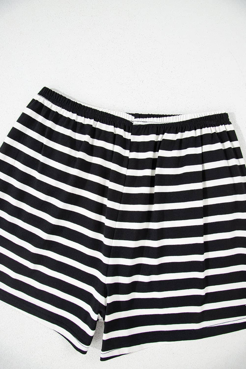 Black White Striped Short Sleeve Top and Shorts Set