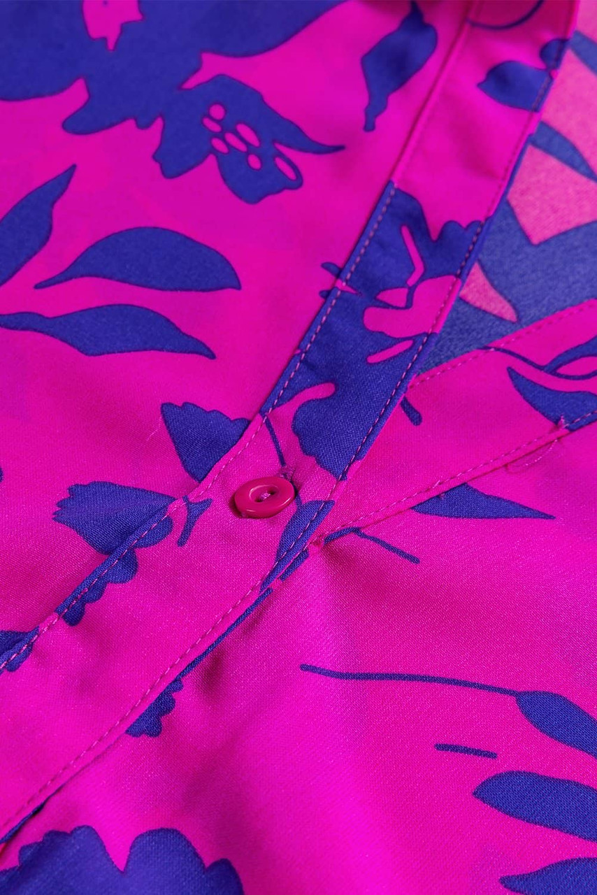 Rose Floral Print Collared Button Neckline Flutter Sleeve Blouse