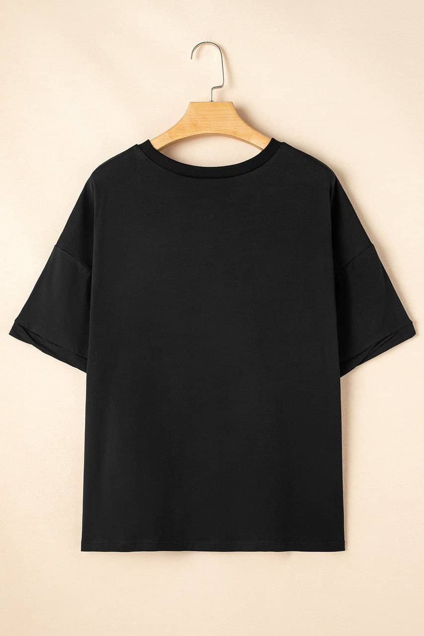 Black Bunny Graphic Drop Shoulder Hi Low Casual Tee Black Bunny Graphic Drop Shoulder Hi Low Casual Tee