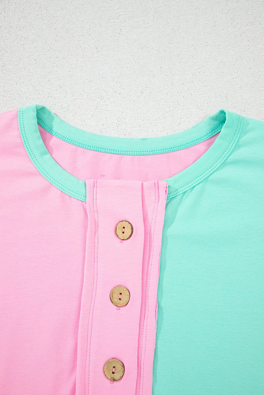 Mint Green Two Tone Half Buttons Collared T Shirt