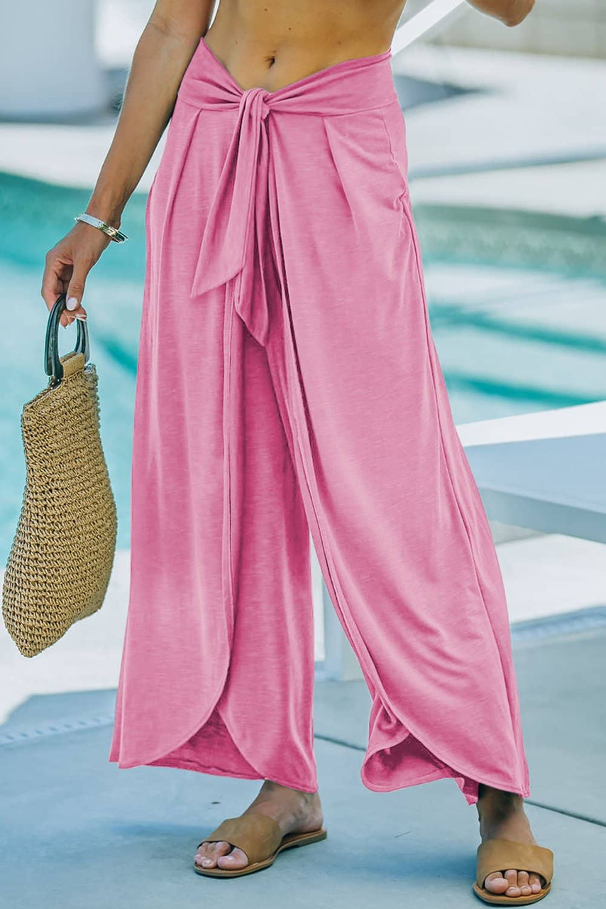 Bonbon Knotted Drop Waist Split Leg Relaxed Pants