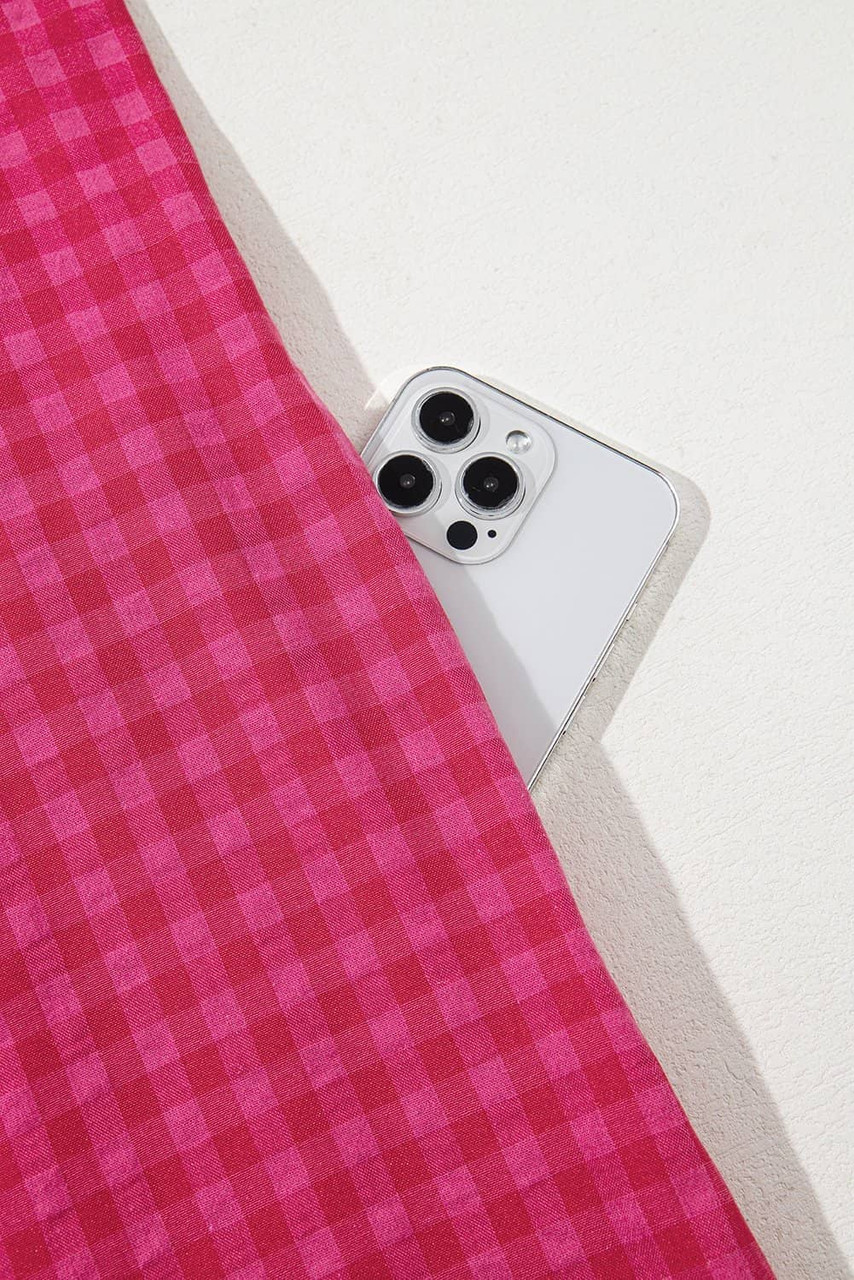 Rose Ginham Check Bubble Sleeve Ruffled Maxi Dress