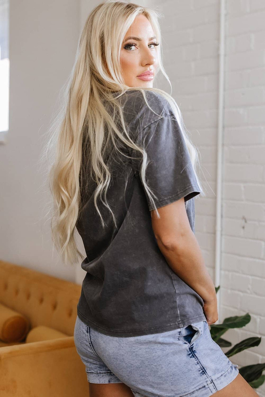 Dark Grey Kindness Butterflies Graphic Mineral Wash Loose Tee