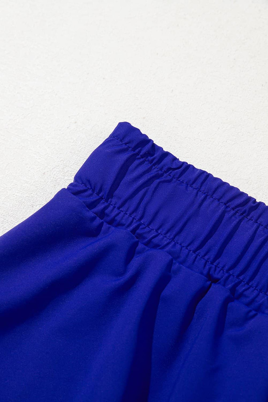 Dark Blue Drawstring High Waist Lined Tennis Skorts