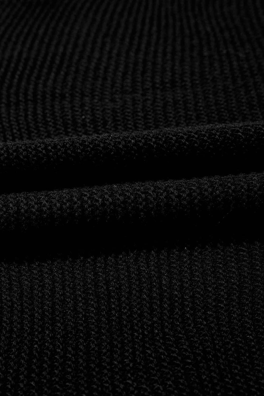 Black Solid Color Sweater Tee with Side Slits