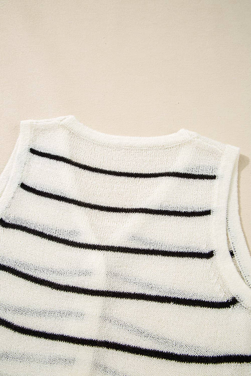 Black Stripe Buttoned V Neck Slim Fit Sweater Vest