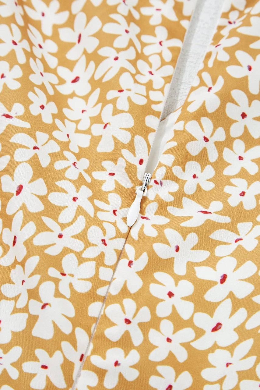 Yellow Floral Short Sleeve V Neck Frilly Tiered Mini Dress Yellow Floral Short Sleeve V Neck Frilly Tiered Mini Dress