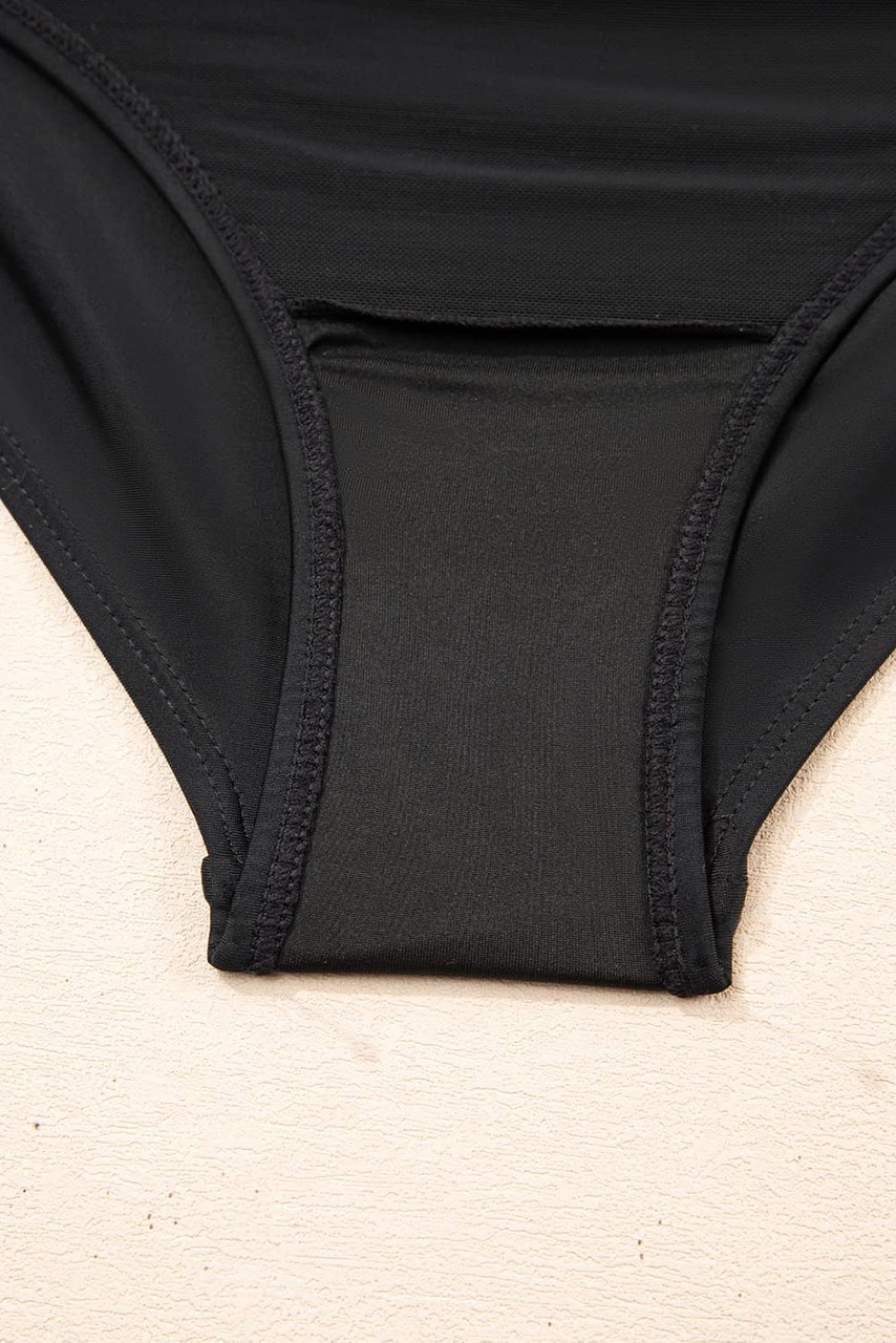 Black Adjustable Straps Cutout Ruched Knot Slit One Piece Swim Dress