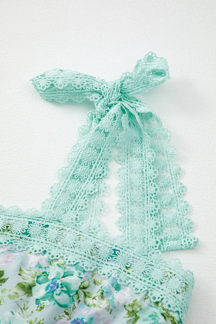 Green Floral Lace Tied Strap Empire Waist Maxi Dress