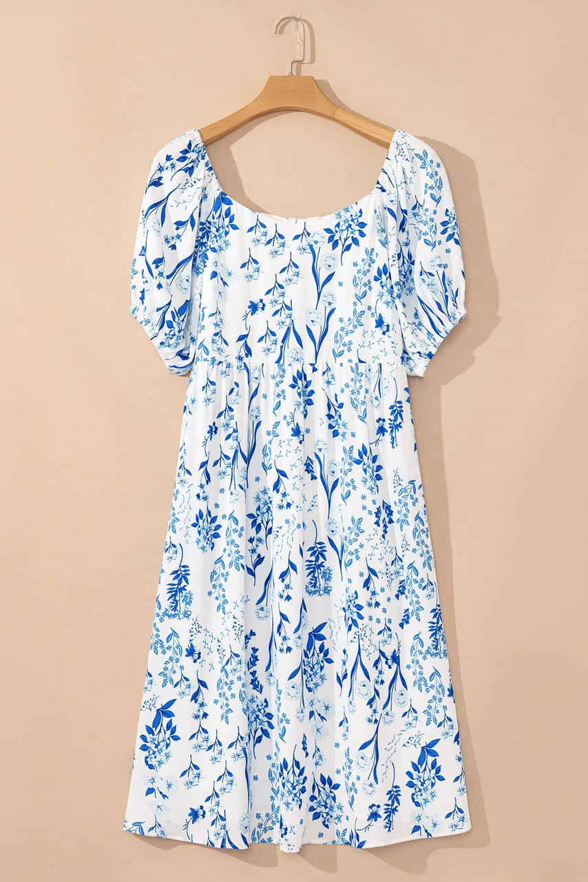 Sky Blue Floral Print Sweetheart Neck Plus Size Midi Dress Sky Blue Floral Print Sweetheart Neck Plus Size Midi Dress