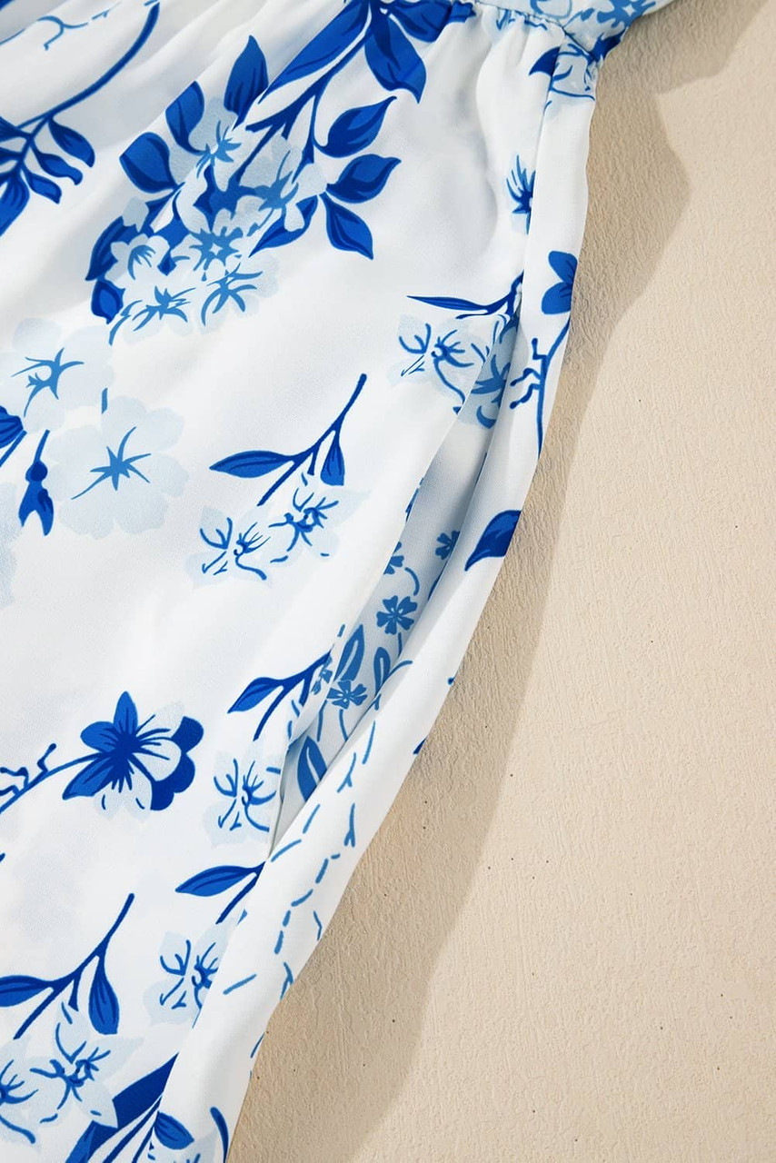Sky Blue Floral Print Sweetheart Neck Plus Size Midi Dress Sky Blue Floral Print Sweetheart Neck Plus Size Midi Dress