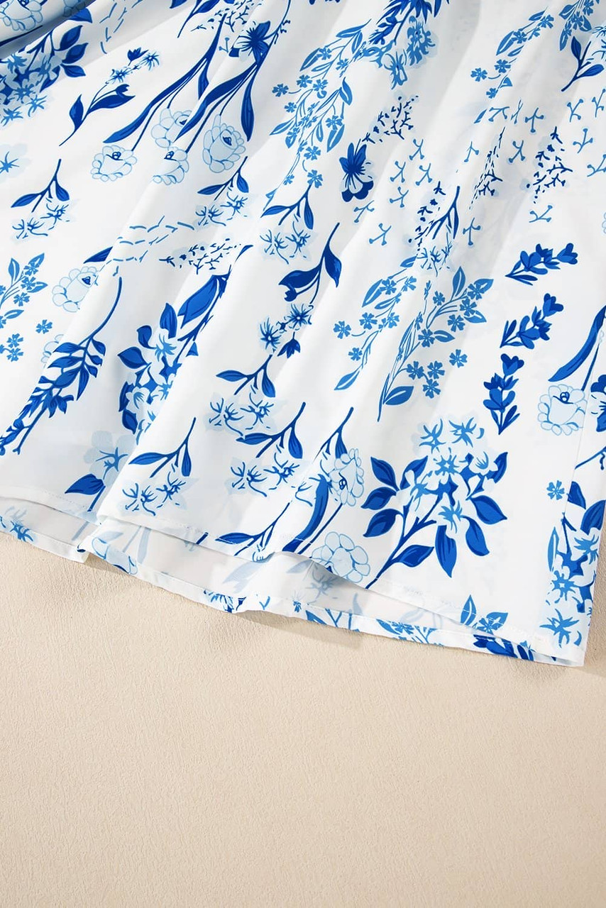 Sky Blue Floral Print Sweetheart Neck Plus Size Midi Dress Sky Blue Floral Print Sweetheart Neck Plus Size Midi Dress
