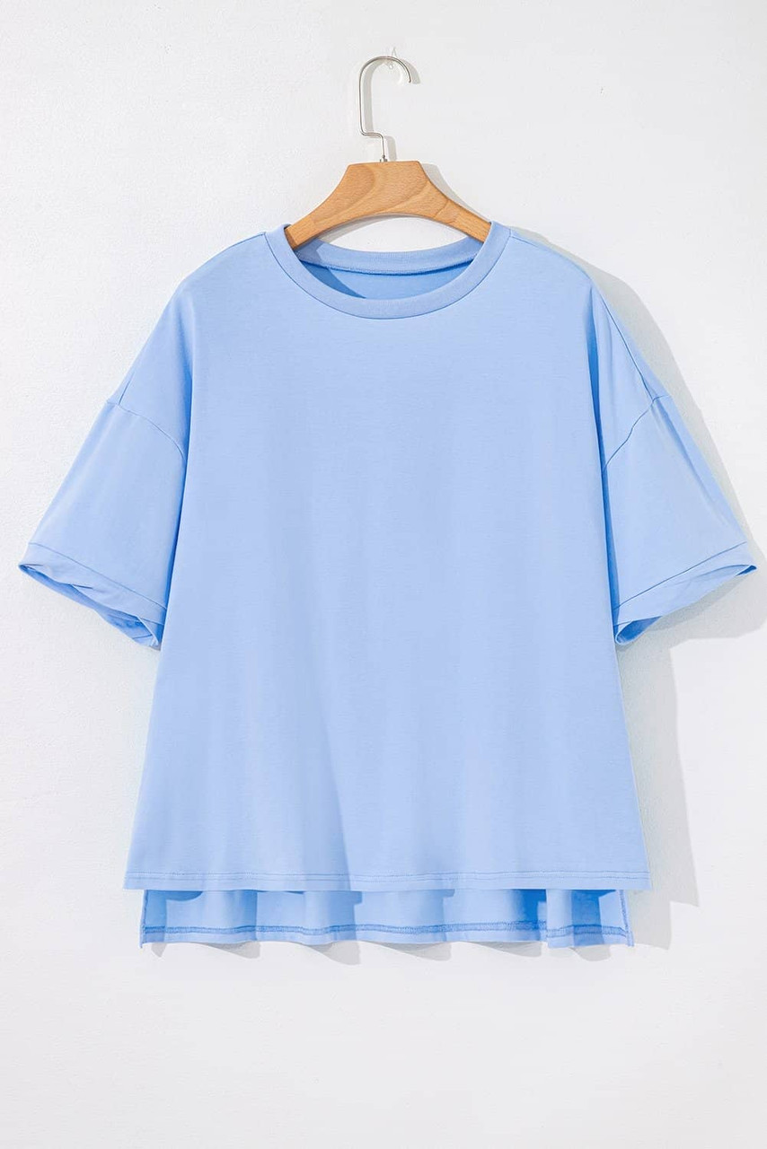 Myosotis Loose Half Sleeve Hi Low Hem T Shirt