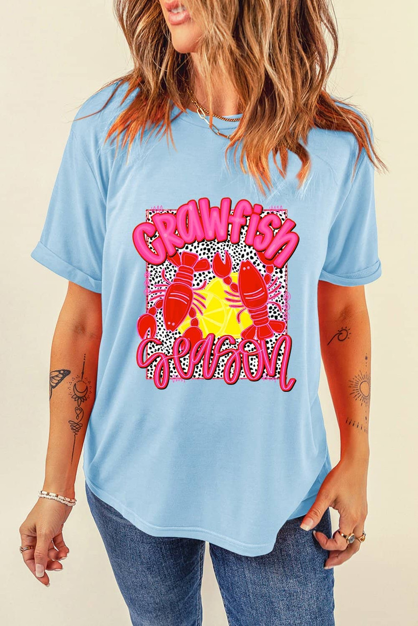 Light Blue Crawfish Season Fashion Graphic T Shirt Light Blue Crawfish Season Fashion Graphic T Shirt