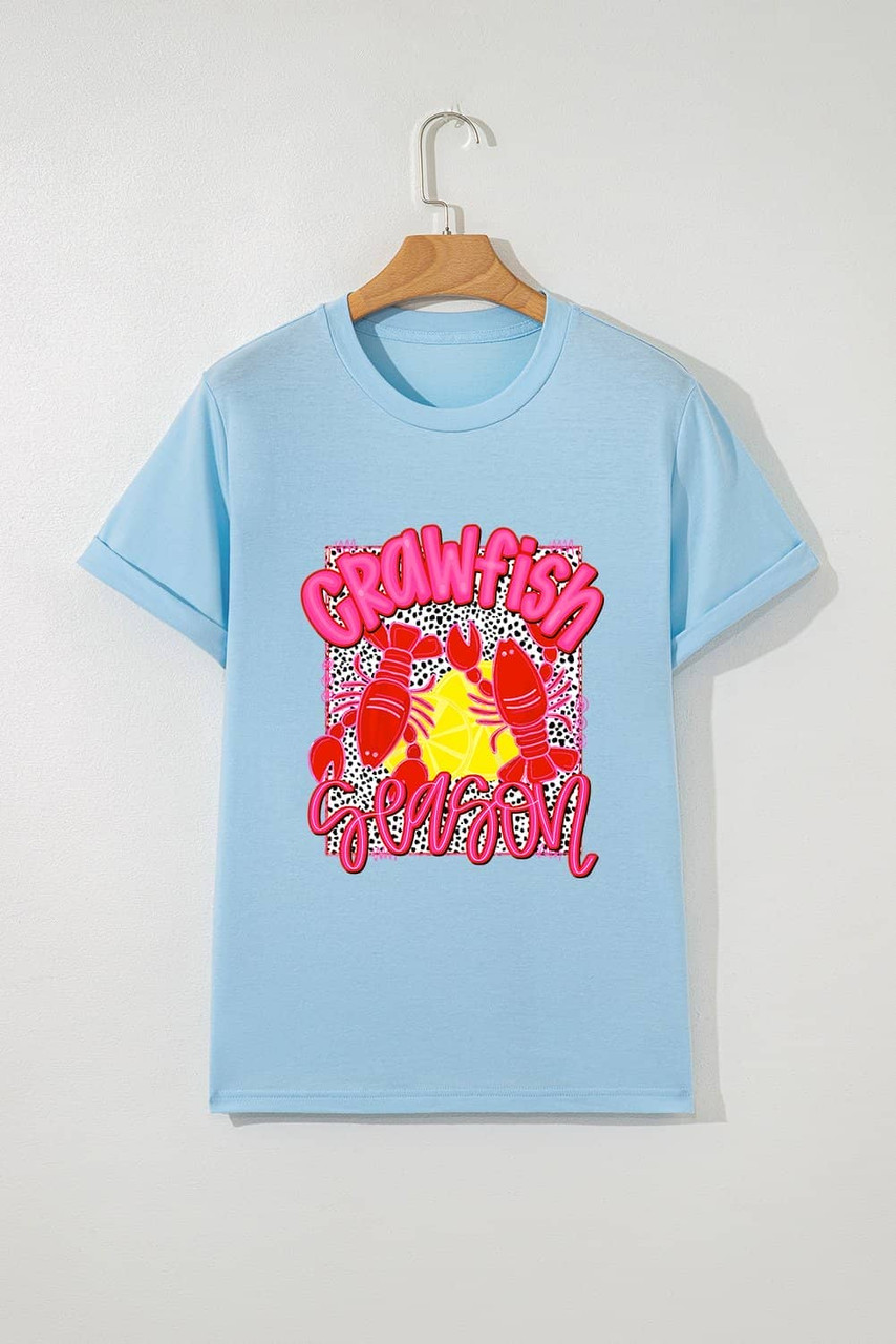 Light Blue Crawfish Season Fashion Graphic T Shirt Light Blue Crawfish Season Fashion Graphic T Shirt