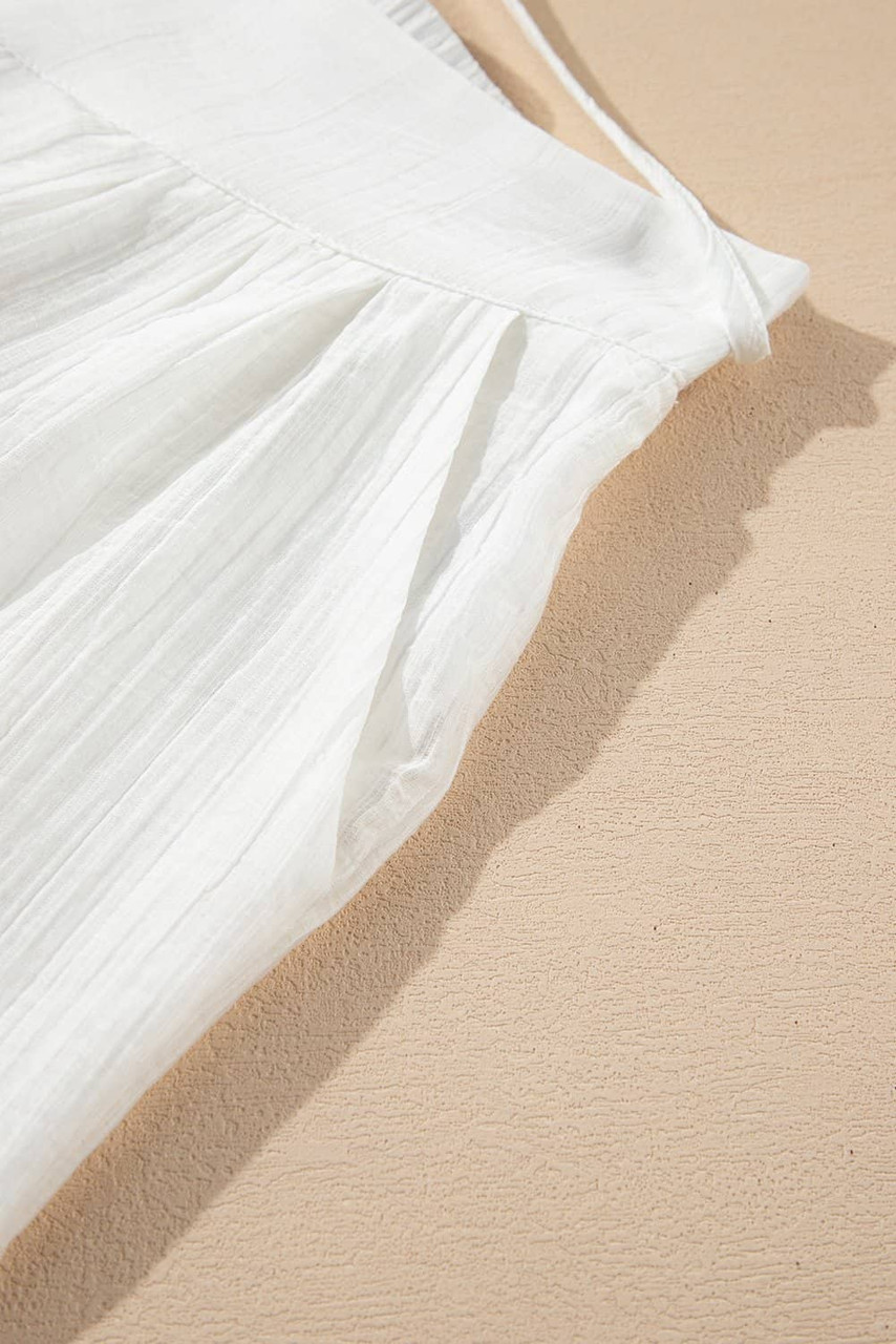 White Casual Tie Waist Pleated Wide Leg Pants
