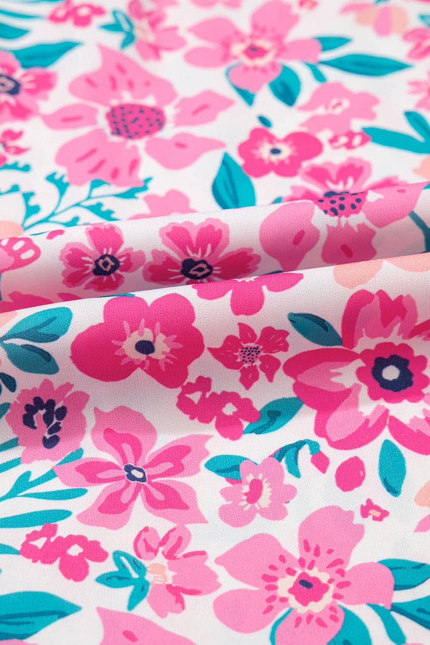 White Plus Size Floral Print Frilled Short Sleeve Flare Dress