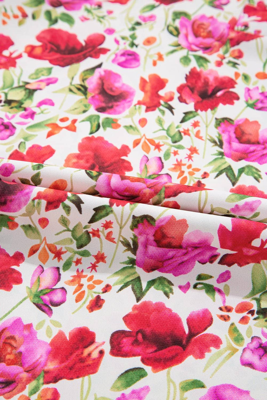 Red Floral Print Striped Patchwork Collared Short Sleeve Blouse