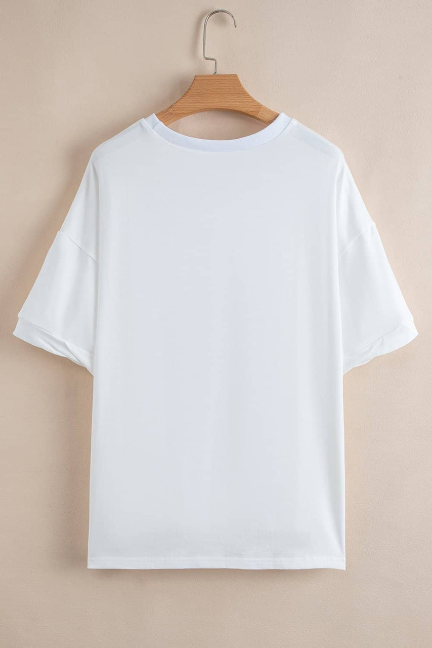 White Loose Half Sleeve Hi Low Hem T Shirt