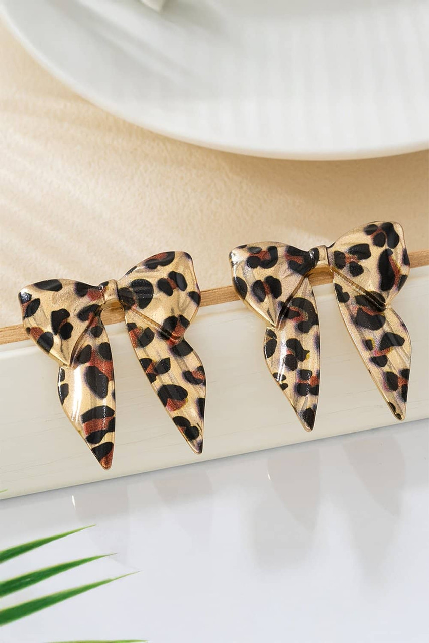 Gold Leopard Print Bow Knot Shape Plated Alloy Earrings