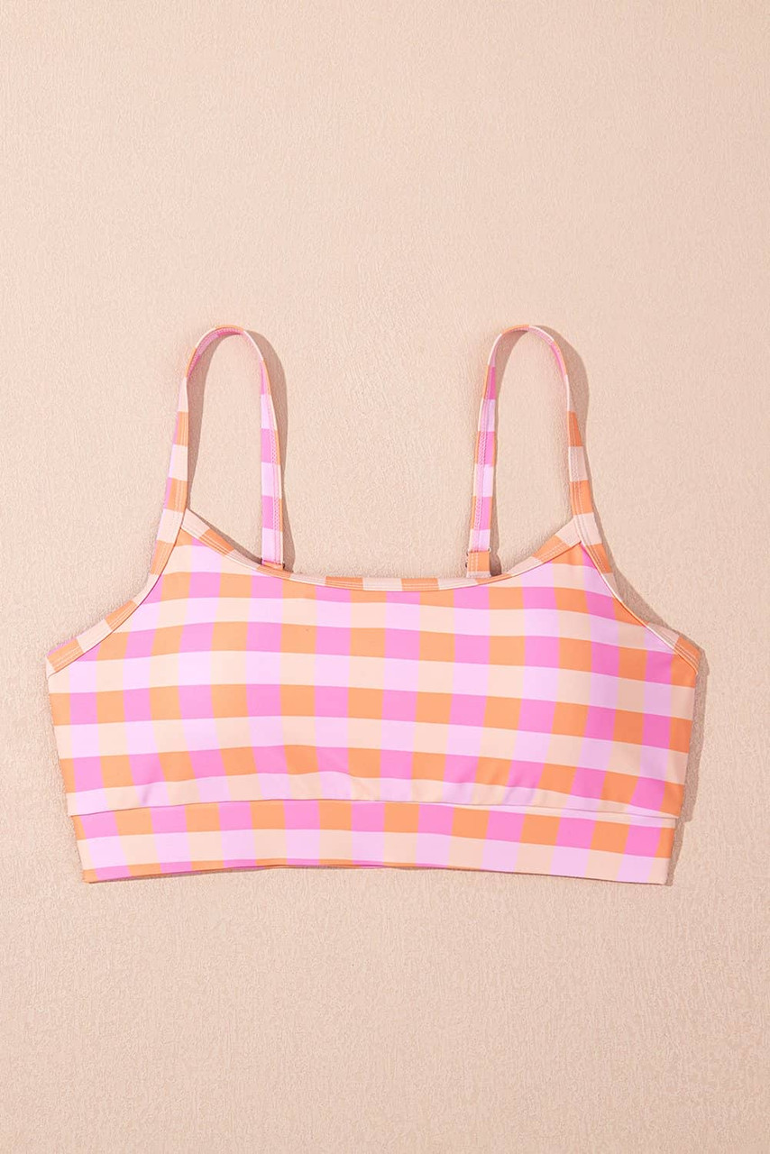 Pink 3pcs Gingham High Waist Bikini & Sarong