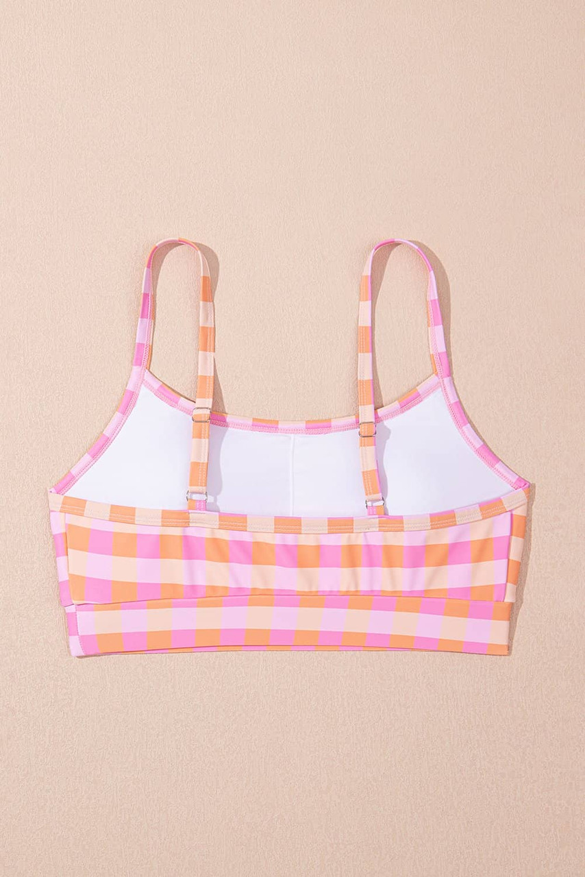 Pink 3pcs Gingham High Waist Bikini & Sarong