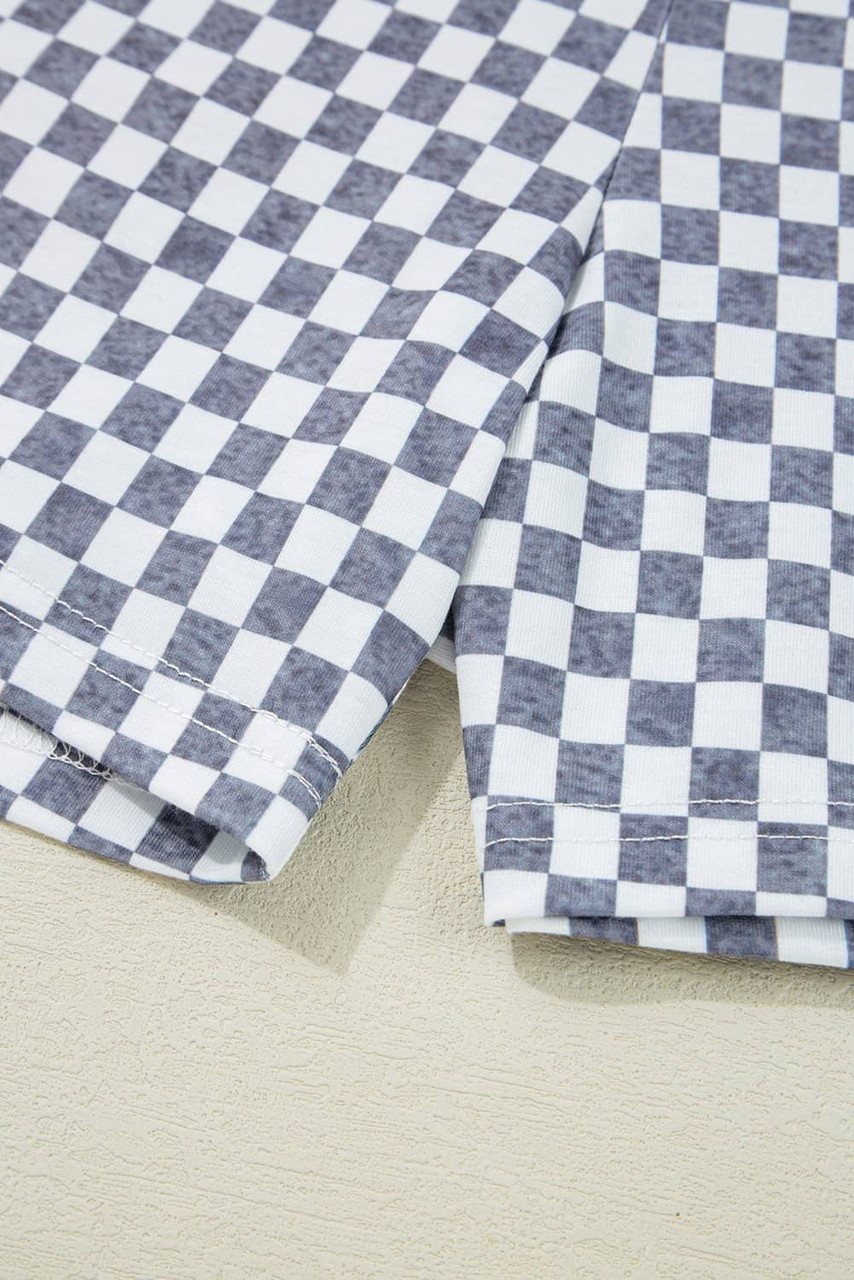 Gray Checkerboard Lace-Up High Waist Plus Size Casual Shorts