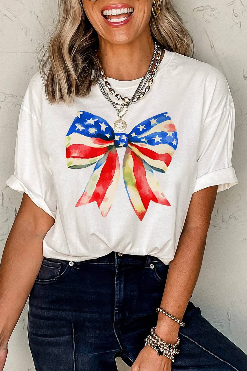 White Independence Day Splash Bow Pattern T Shirt White Independence Day Splash Bow Pattern T Shirt