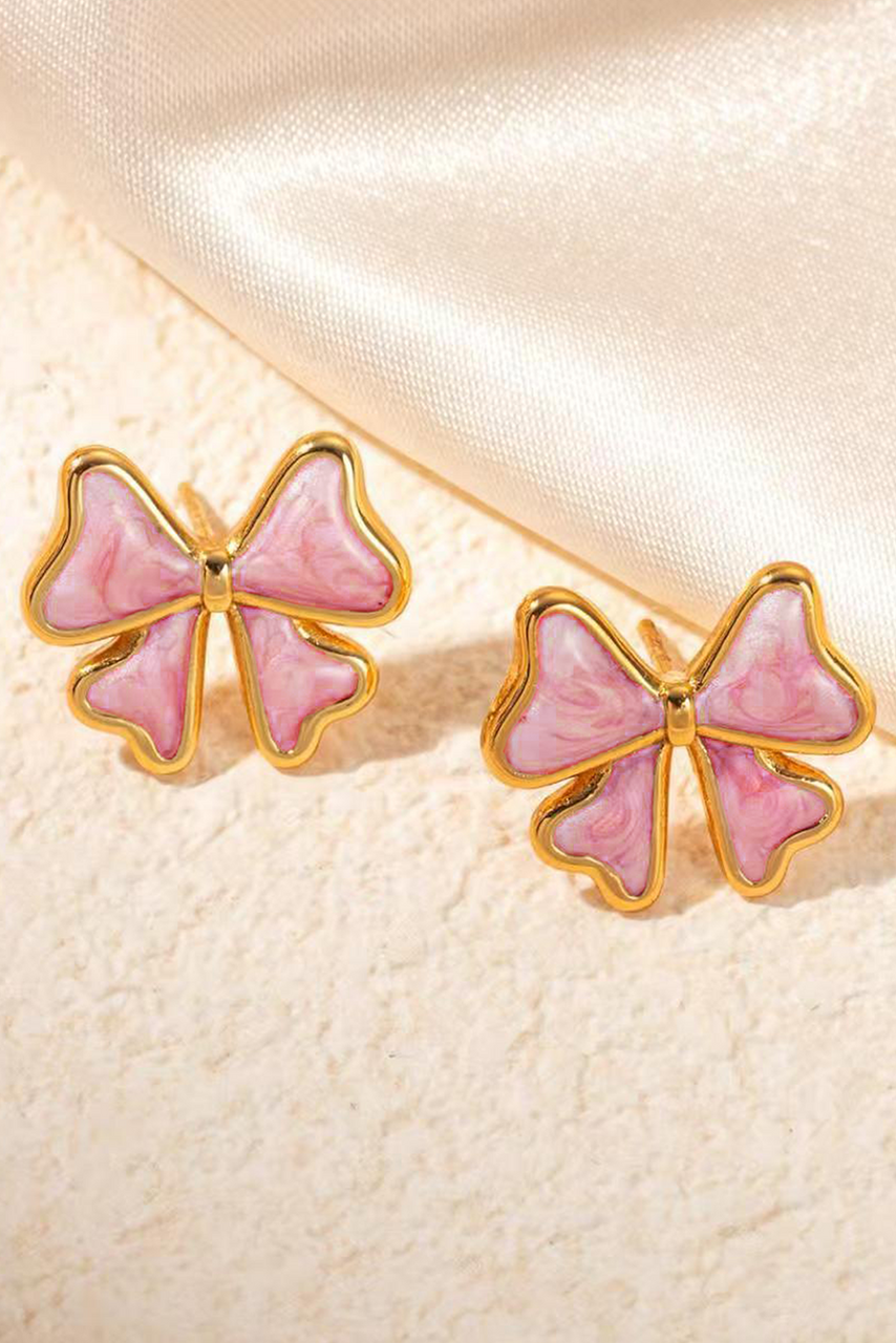 Light Pink Bow Knot Enamel Stud Earrings