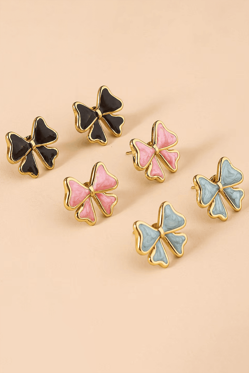 Light Pink Bow Knot Enamel Stud Earrings