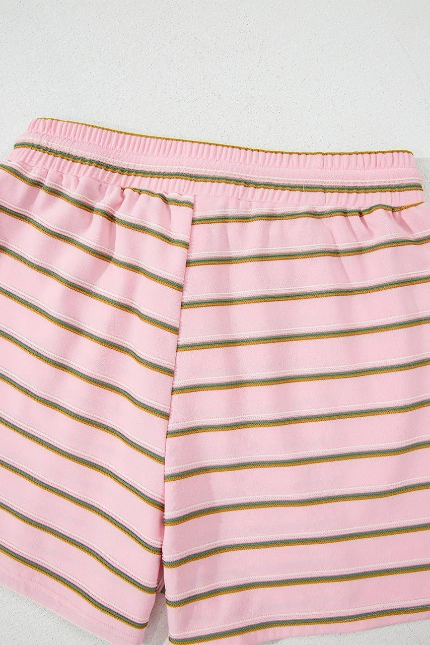 Pink Stripe Wide Short Sleeve Tee and Short Set