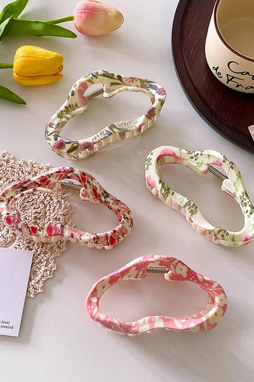 Strawberry Pink Flower Print Cut Out Cloud Shape Hair Claw Clip