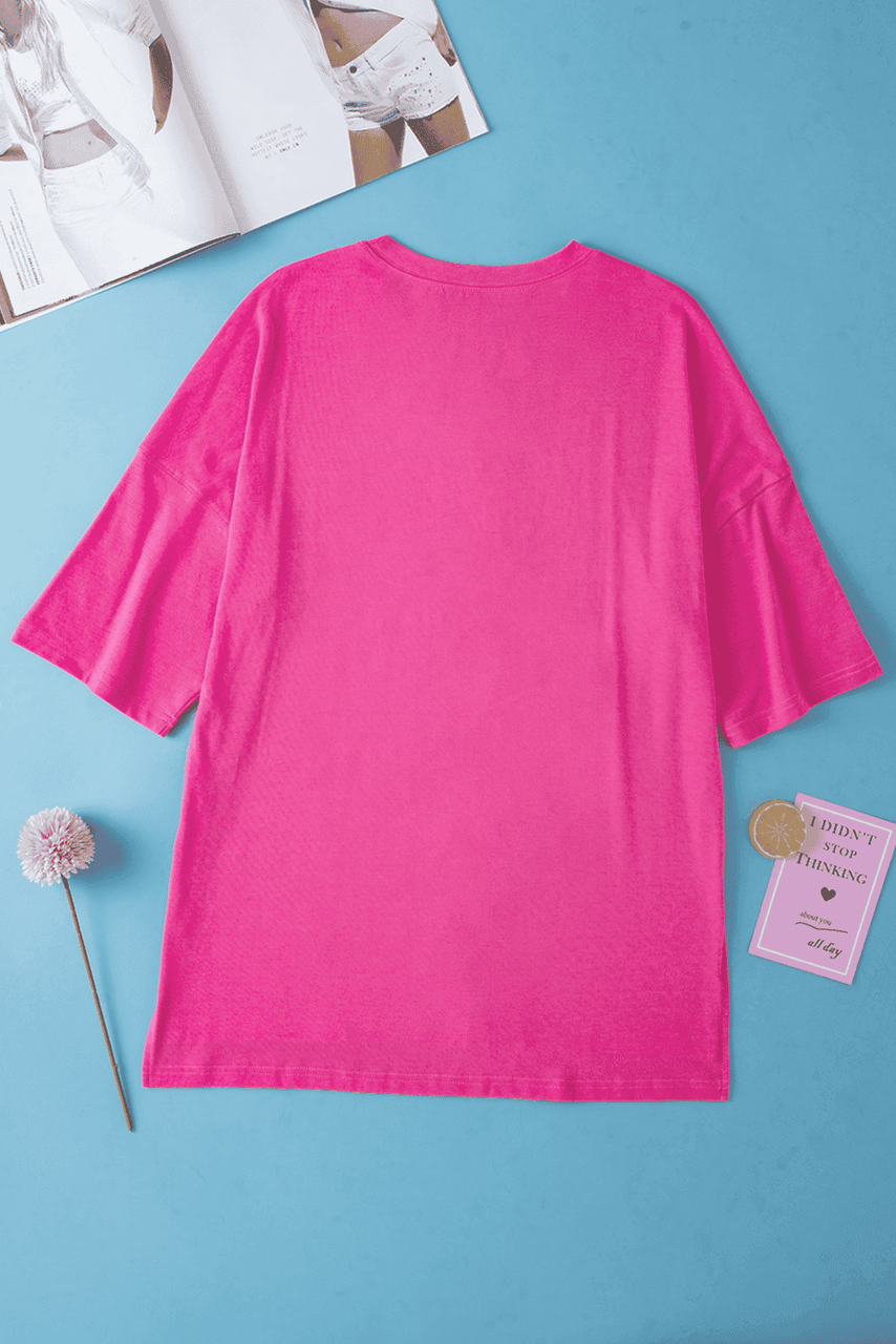 Rose Red Rhinestoned MAMA Graphic Drop Shoulder Half Sleeve Tee Rose Red Rhinestoned MAMA Graphic Drop Shoulder Half Sleeve Tee