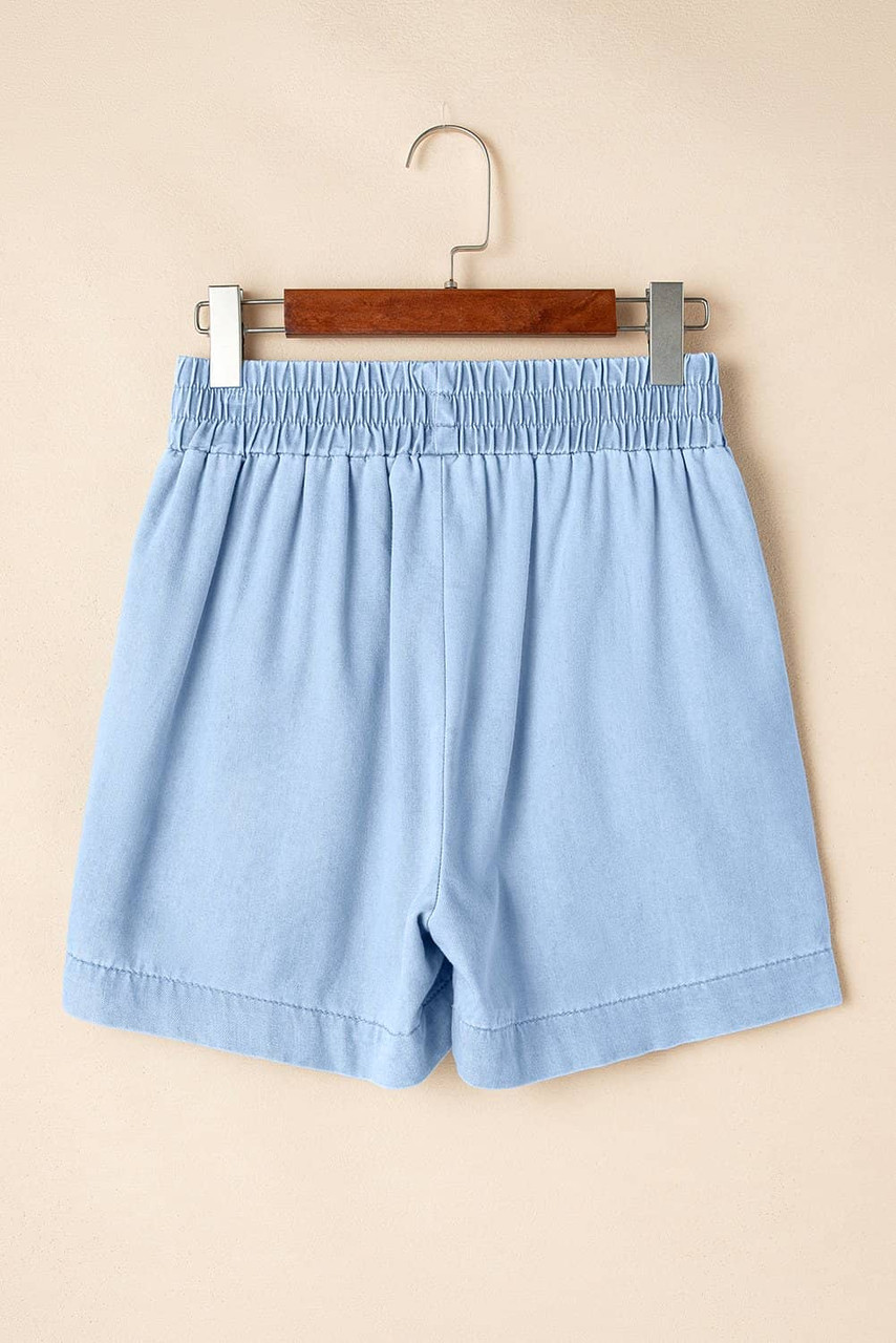 Beau Blue Light Wash Pocketed Wide Leg Denim Shorts