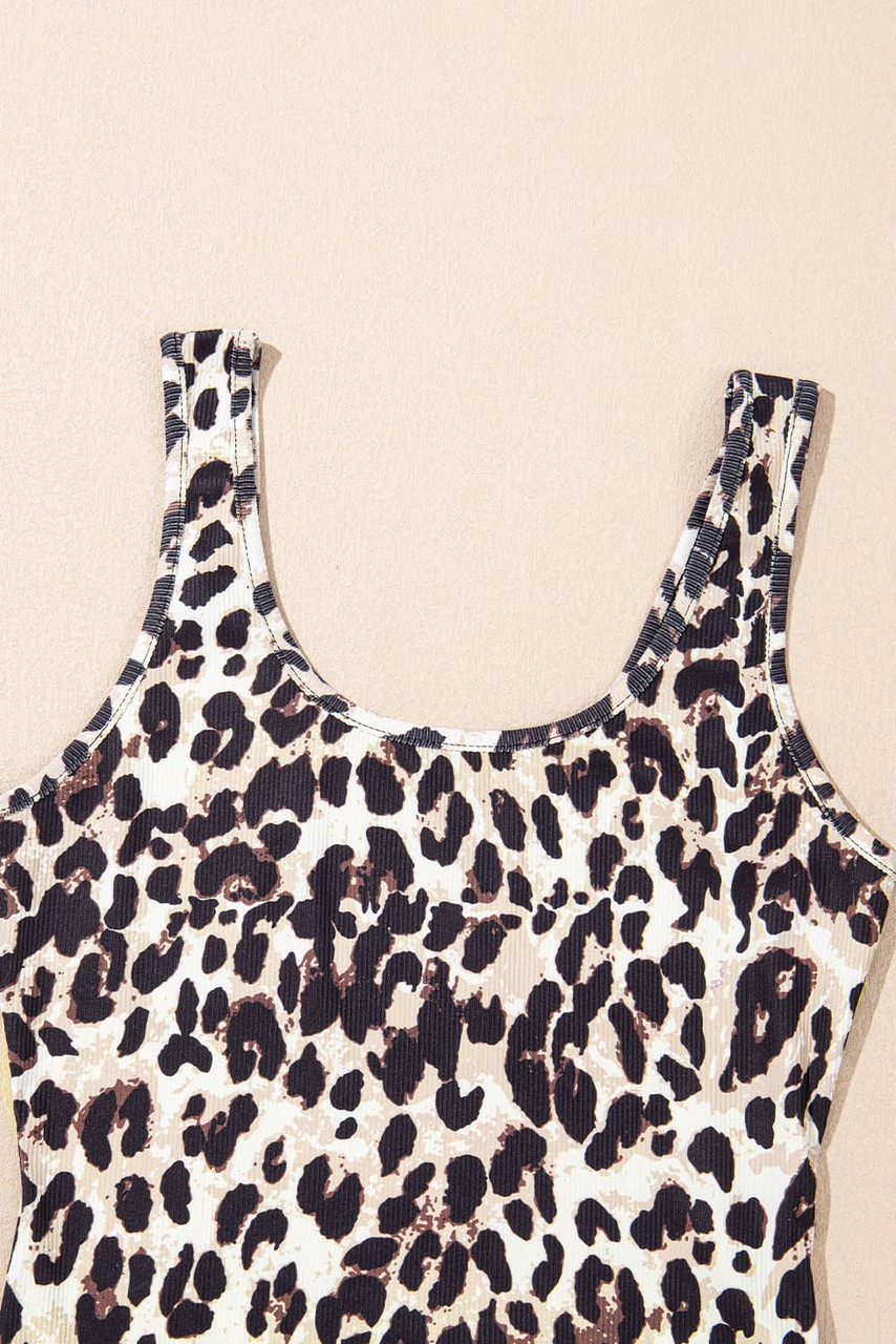 Brown Leopard Print U Neck Sleeveless Bodysuit