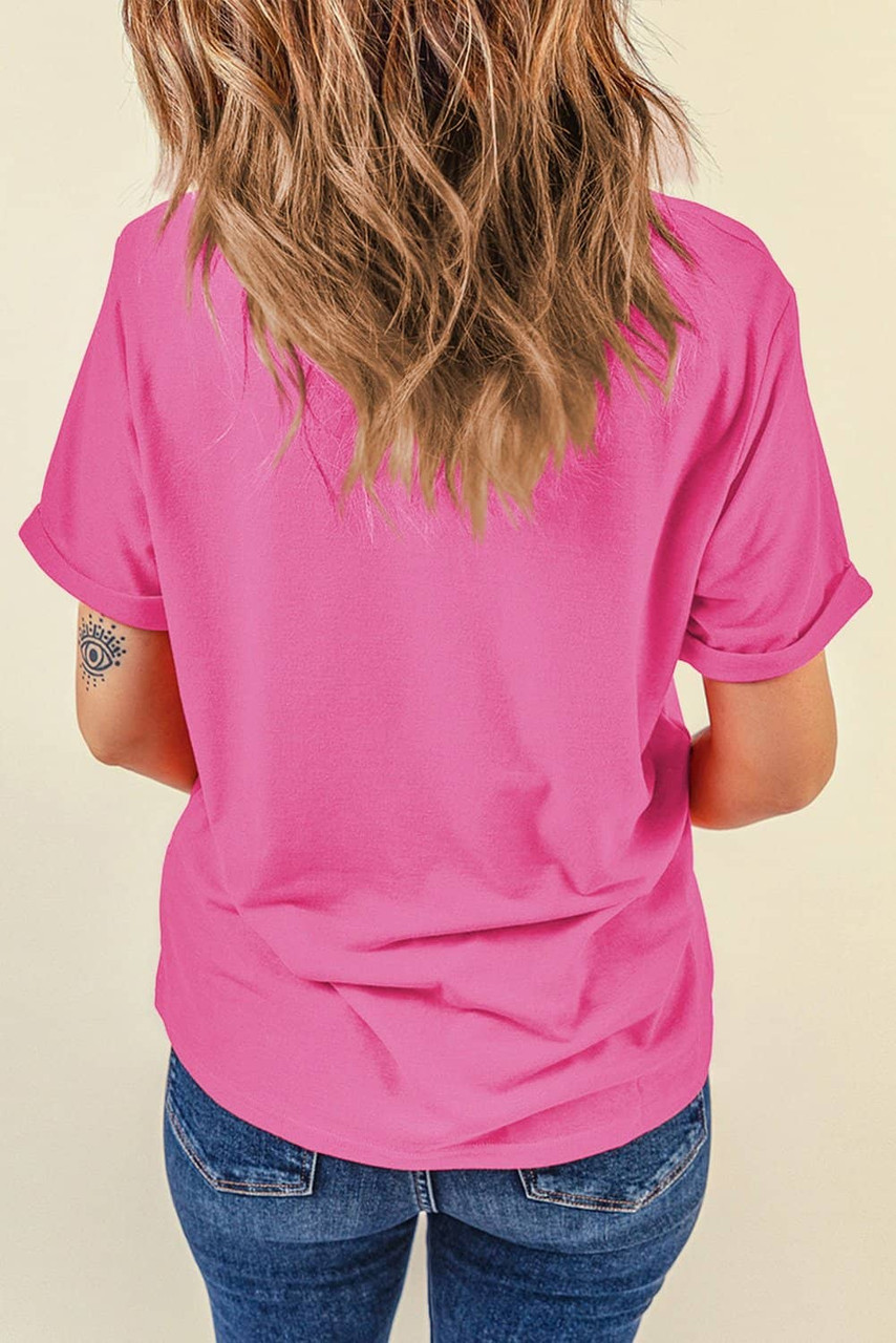 Sachet Pink Bright Casual Plain Crew Neck Tee Sachet Pink Bright Casual Plain Crew Neck Tee
