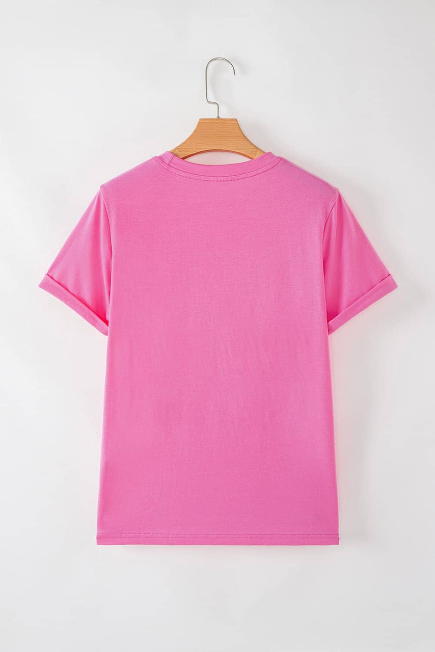 Sachet Pink Bright Casual Plain Crew Neck Tee Sachet Pink Bright Casual Plain Crew Neck Tee