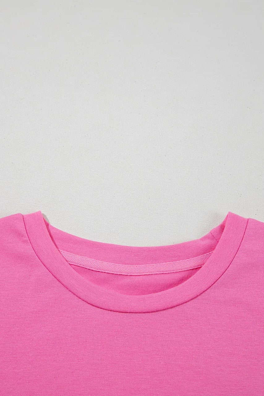 Sachet Pink Bright Casual Plain Crew Neck Tee Sachet Pink Bright Casual Plain Crew Neck Tee
