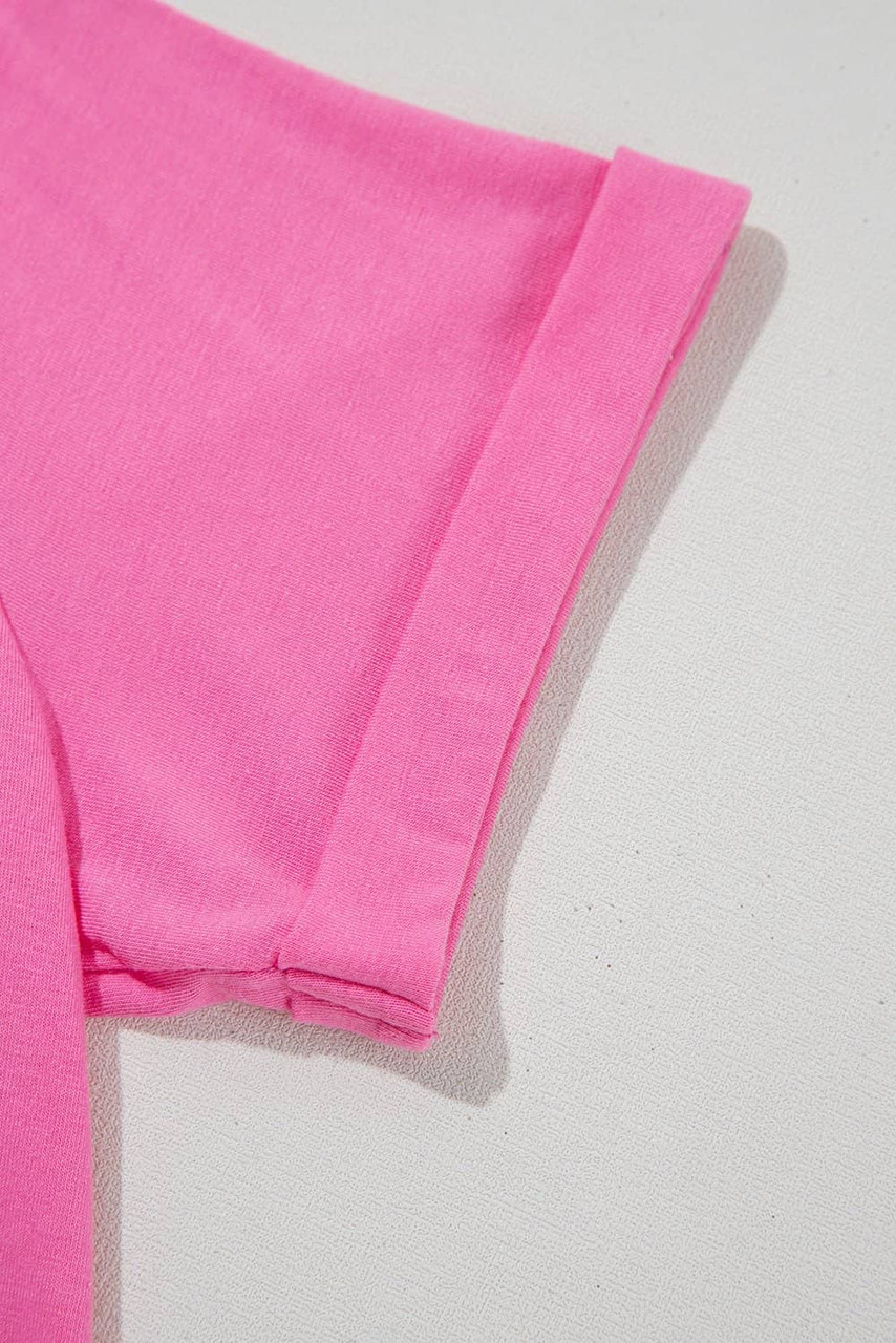 Sachet Pink Bright Casual Plain Crew Neck Tee Sachet Pink Bright Casual Plain Crew Neck Tee