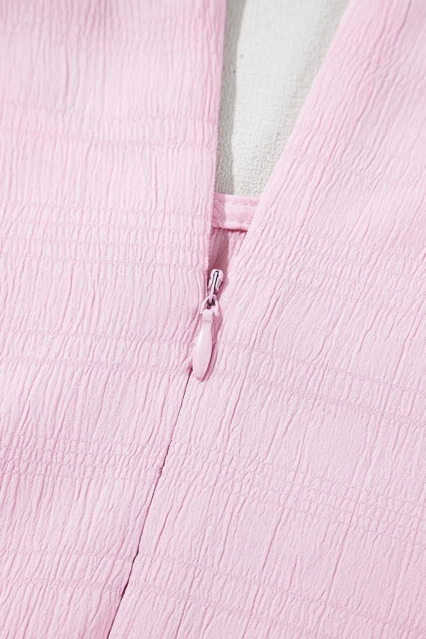 Bonbon Textured Bubble Sleeve High Waist Mini Dress