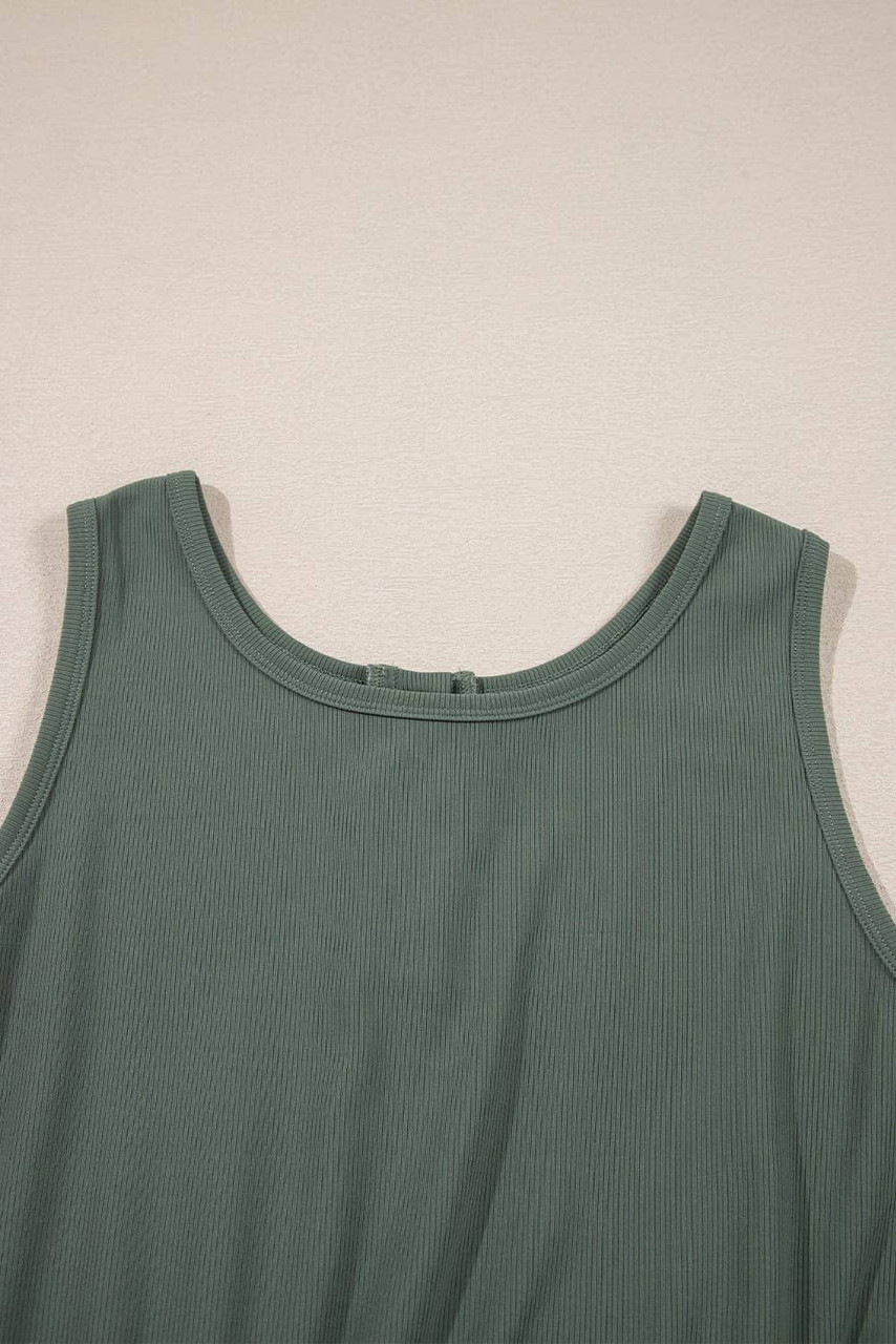 Vineyard Green Buttoned Drawstring Waist Sleeveless Wide Leg Jumpsuit Vineyard Green Buttoned Drawstring Waist Sleeveless Wide Leg Jumpsuit